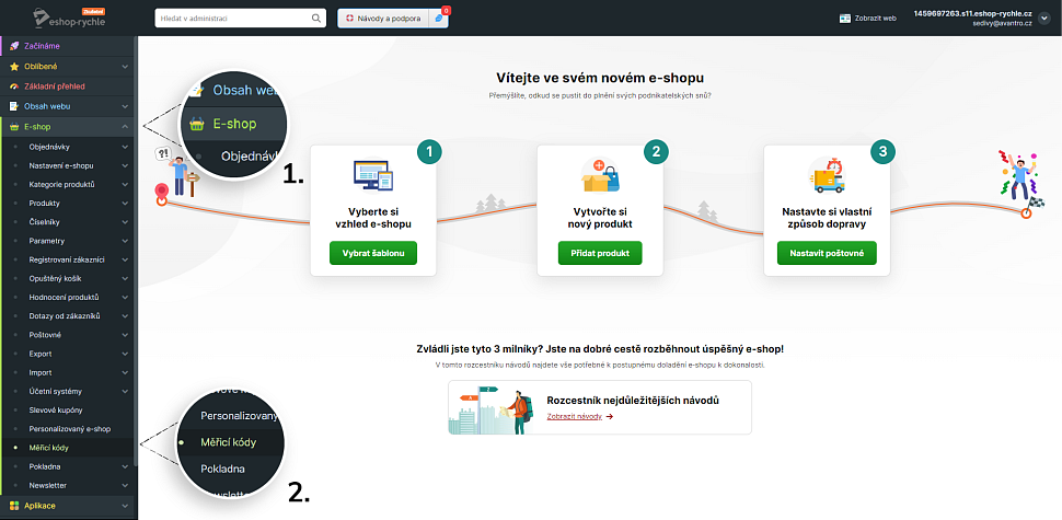 Navigace na Měřící kódy v Eshop-rychle