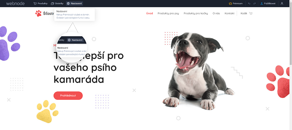 Otevření Nastavení ve Webnode