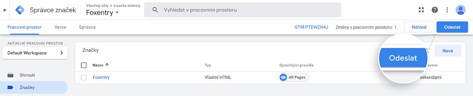 Odeslání a publikování změn v GTM