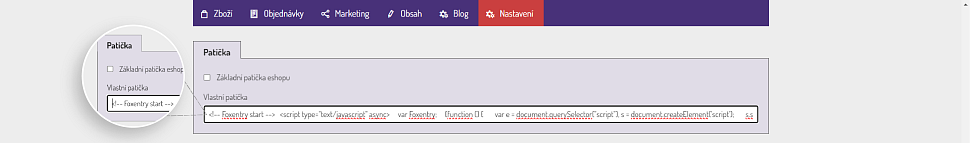 Vložení kódu do sekce Patička ve Webmiu