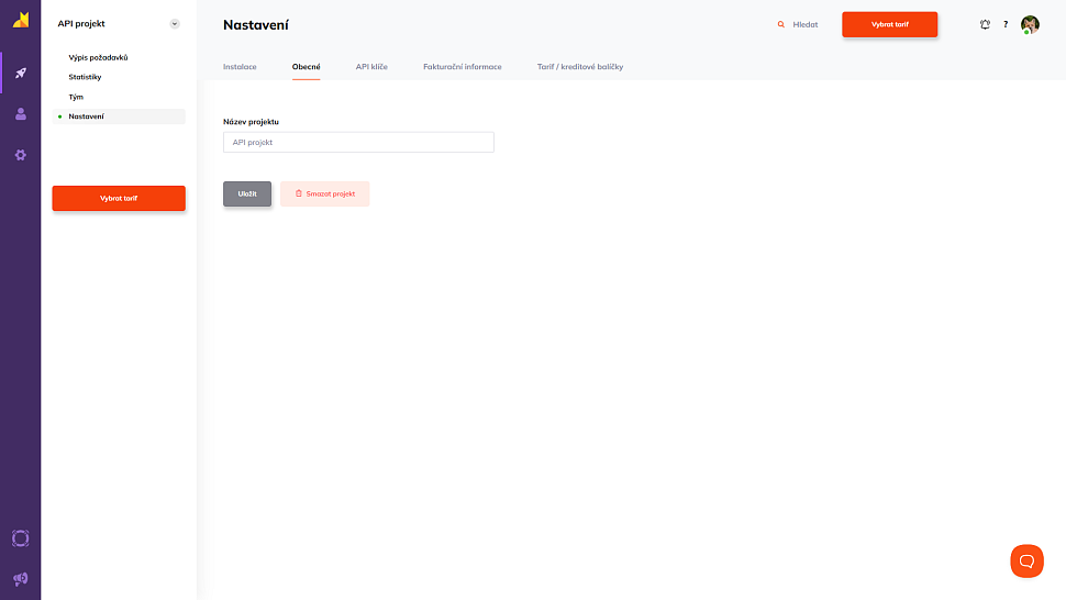 Obecné nastavení API projektu