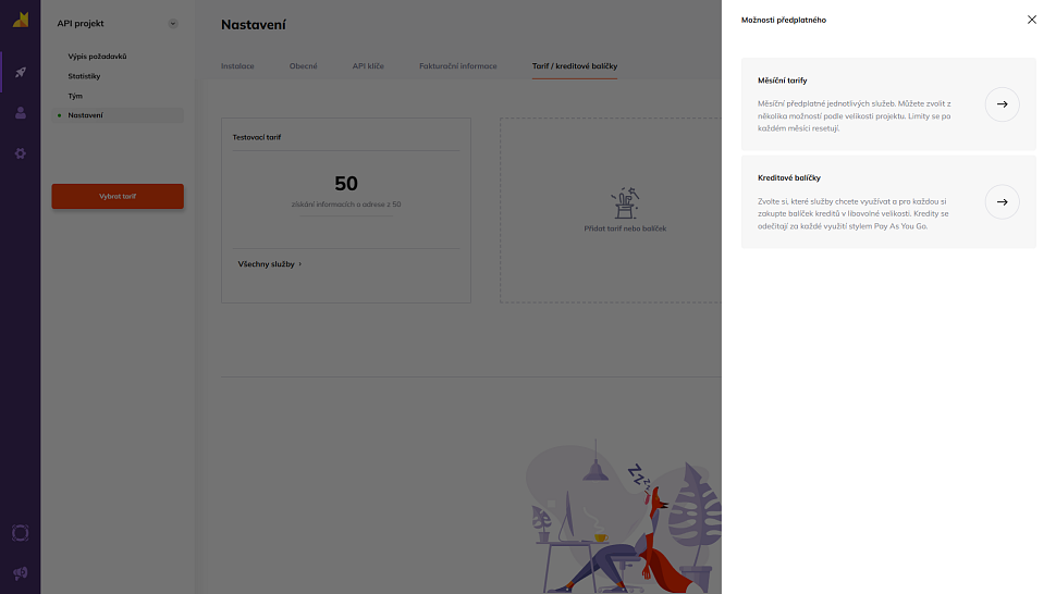 Volba mezi měsíčním tarifem a kreditovým balíčkem