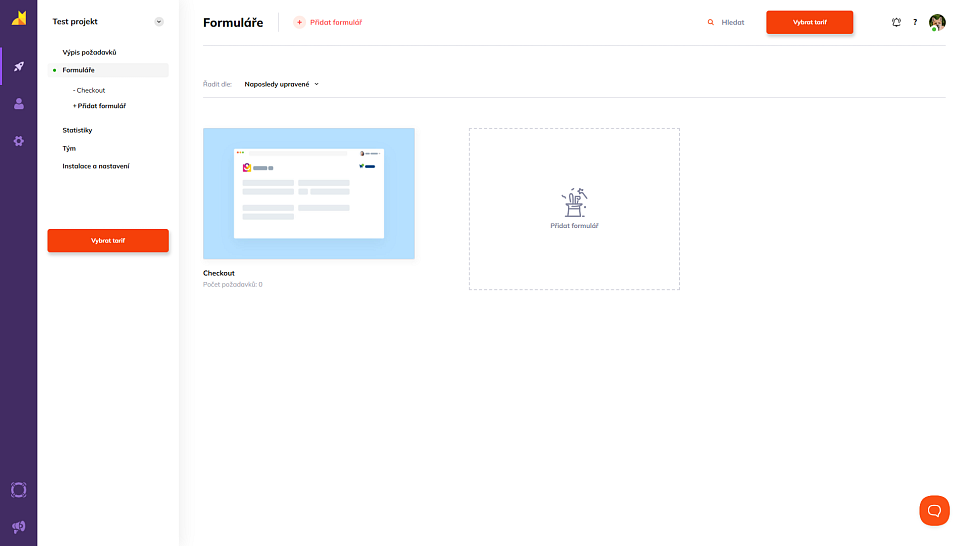 Přehled nastavených formulářů v administraci Foxentry