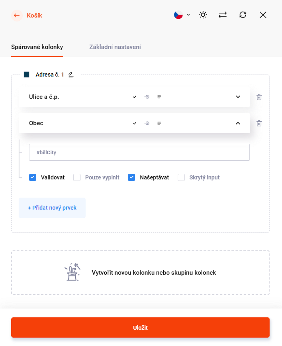 Detailní nastavení chování spárovaných kolonek