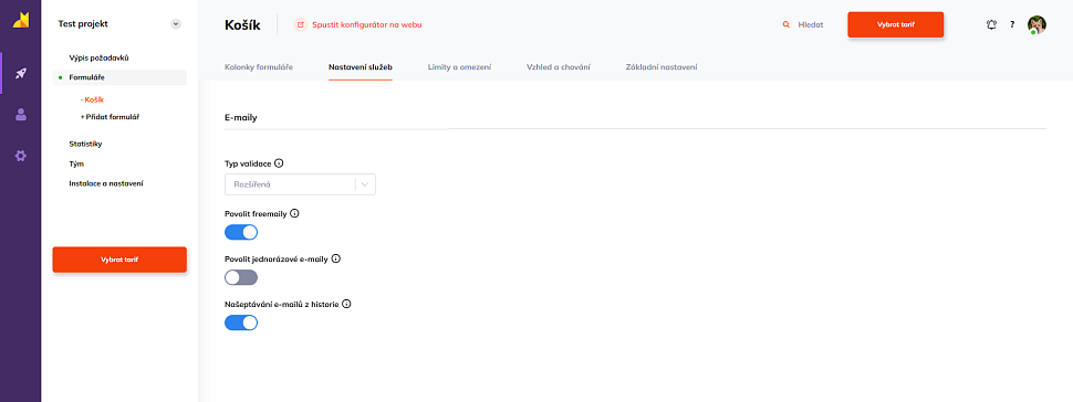 Detailní možnosti nastavení pro e-maily