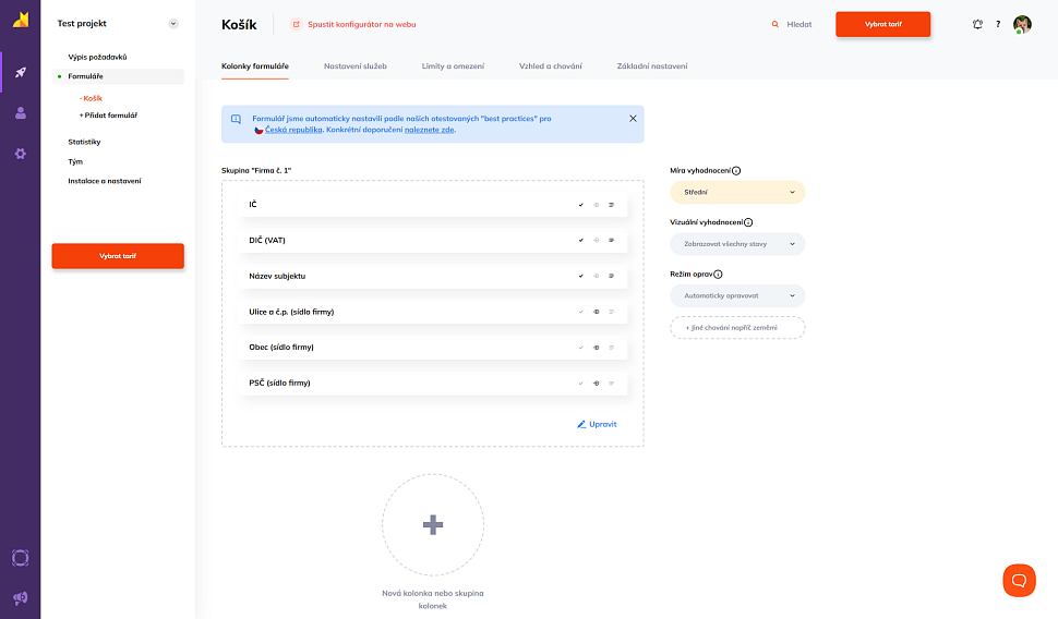 Přehled firemních skupin s doporučeným nastavením a chováním