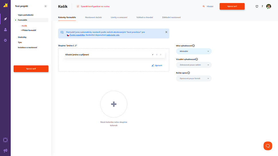Přehled nastavení skupiny jmen