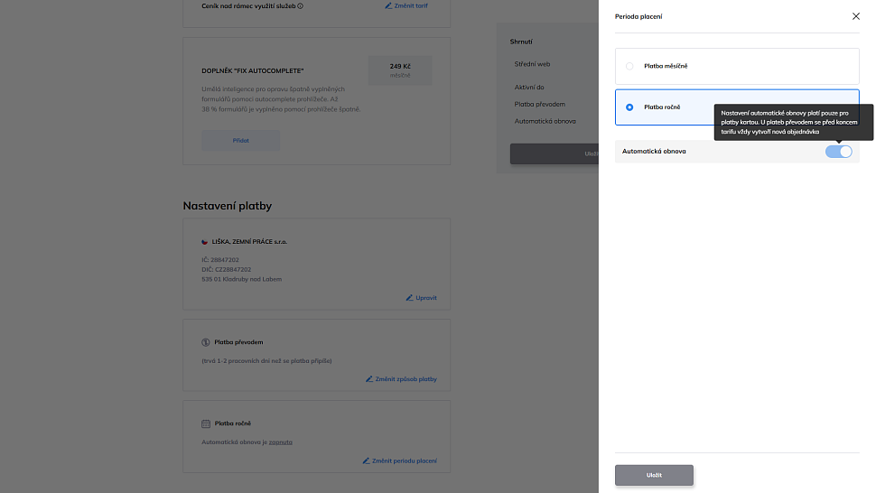 Nastavení periody a automatické obnovy