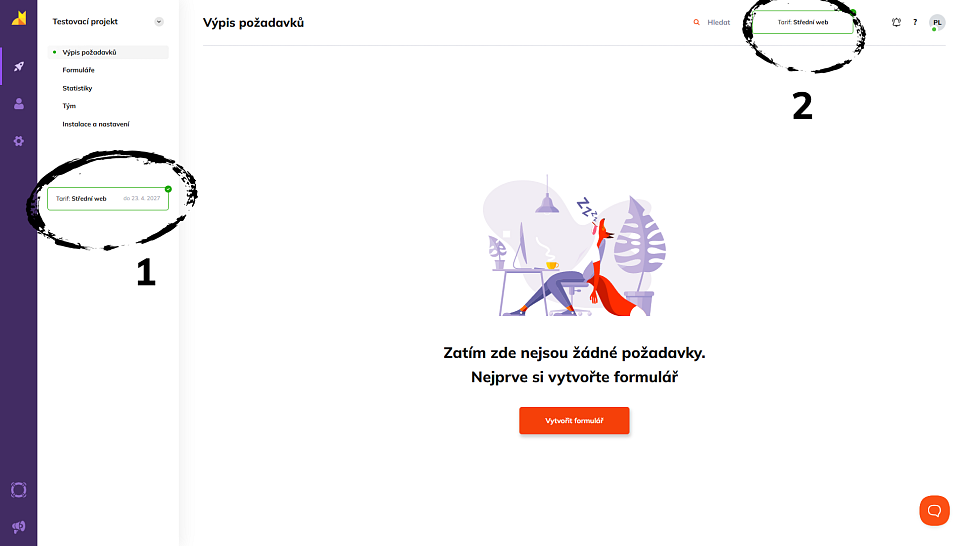Odkazy na nastavení tarifu v administraci