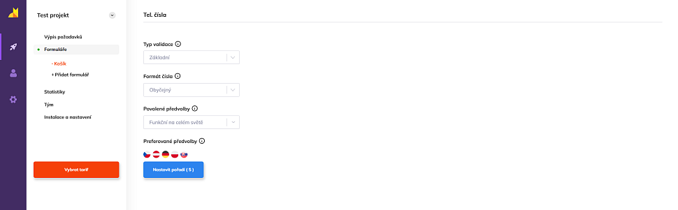 Celkový přehled pokročilého nastavení pro telefonní čísla