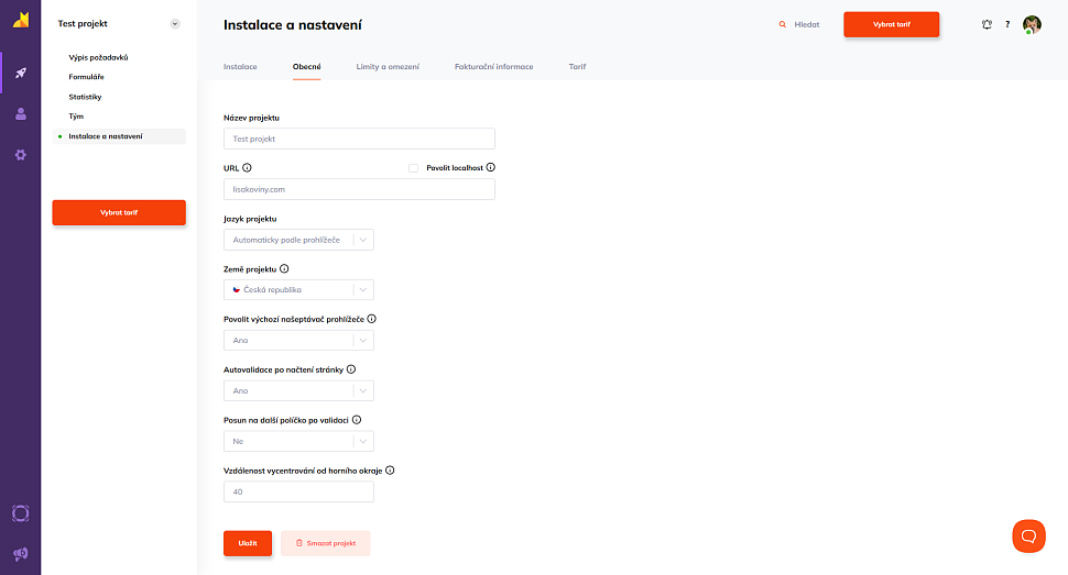 Obecné technické nastavení projektu Foxentry