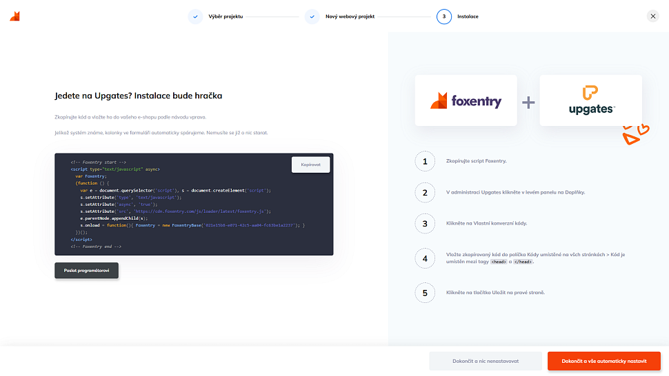 Personalizované instrukce a automatické nastavení Foxentry