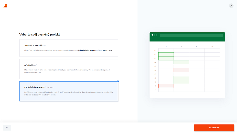 Ukázka rozhraní pro jednorázové pročištění databáze