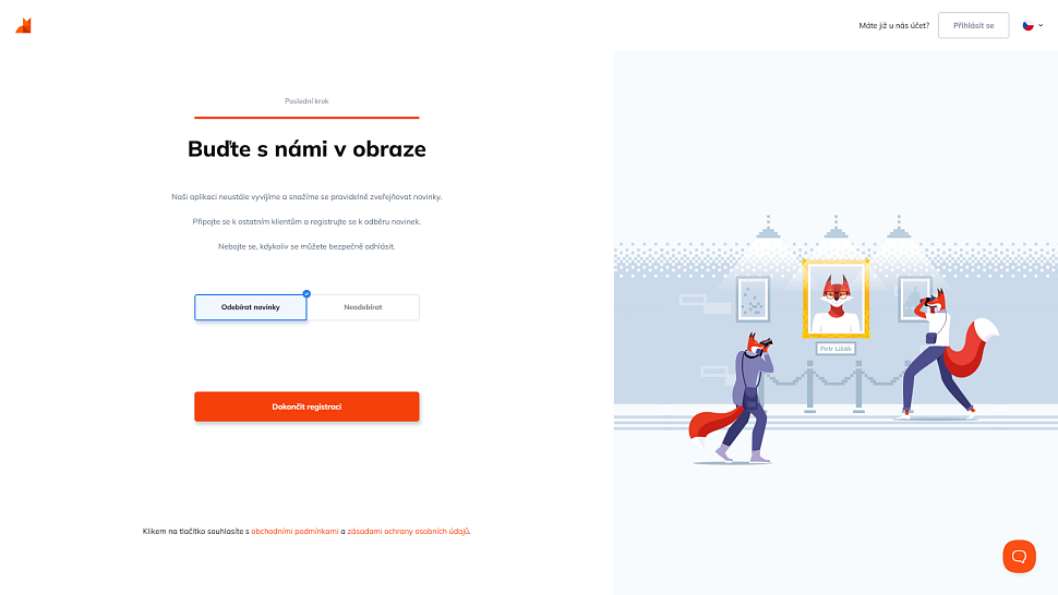 Čtvrtý krok registrace: Nastavení odběru novinek a dokončení formuláře