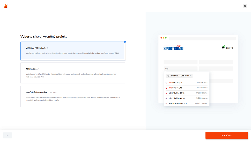 Ukázka nastavení webového projektu v administraci Foxentry