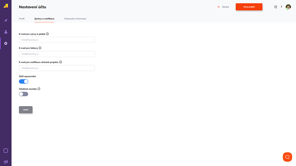 Nastavení zpráv a notifikací v administraci Foxentry